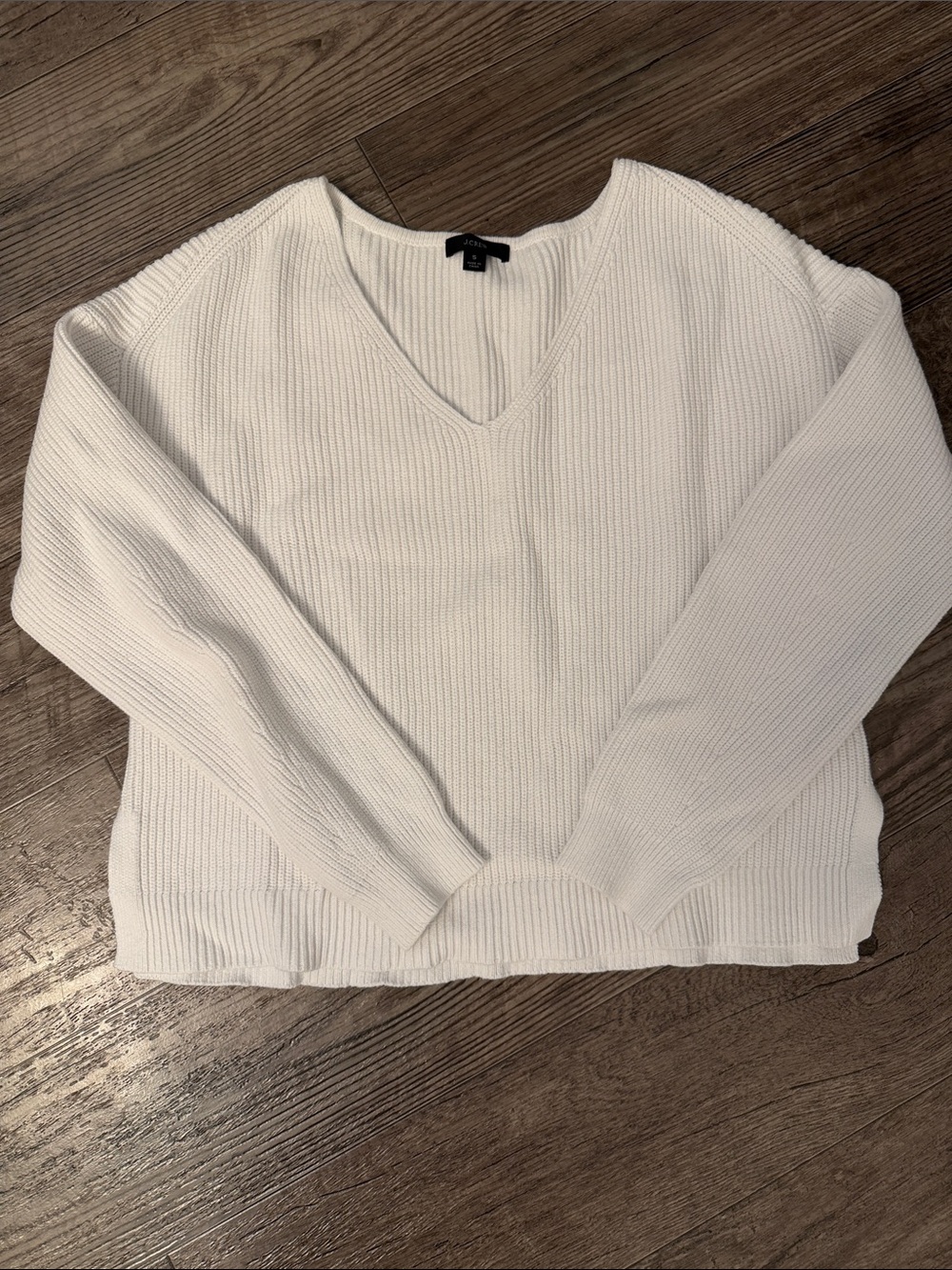 J. Crew White V-Neck Ribbed Knit Pullover